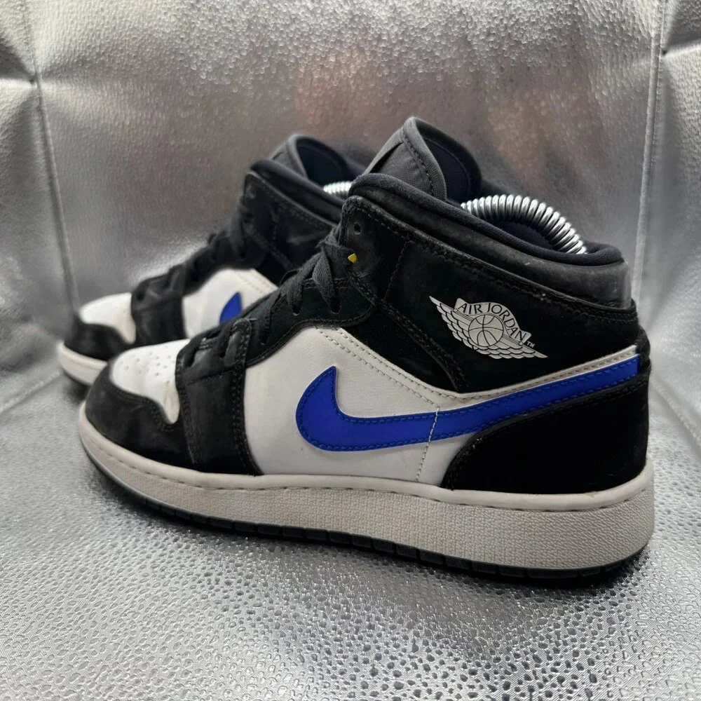 Size 6.5Y Nike Air Jordan 1 Mid GS Black White Racer Blue Kids‎ Shoes 554725-084